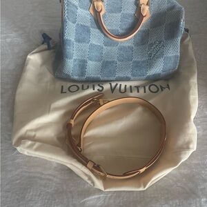 Louis Vuitton Blue and Tan Monogram Satchel